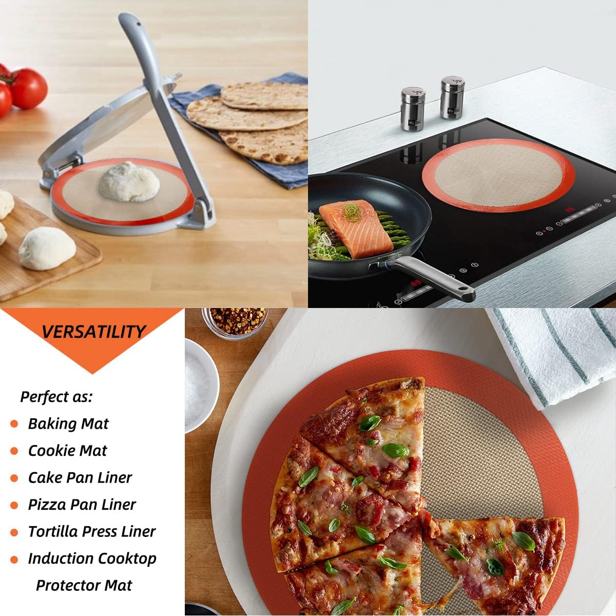 AMYONE Round Silicone Baking Mats for 10 inch Cake Pan, 10 Inch Tortilla Press Liner/Dough Mat for Cake/Tortilla/Pie/Pizza/Pastry, Food Grade Non-Stick Reusable(Round 9.65", 2PCS)