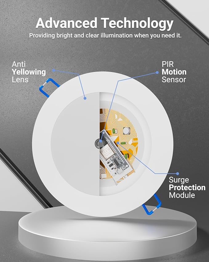 Sunco Motion Sensor Recessed Light 6 Inch LED, Slim Downlight with Junction Box, 1200 Lumens, Selectable CCT 2700K/3000K/4000K/5000K/6000K, Dimmable, 12W UL/ETL 4 Pack.