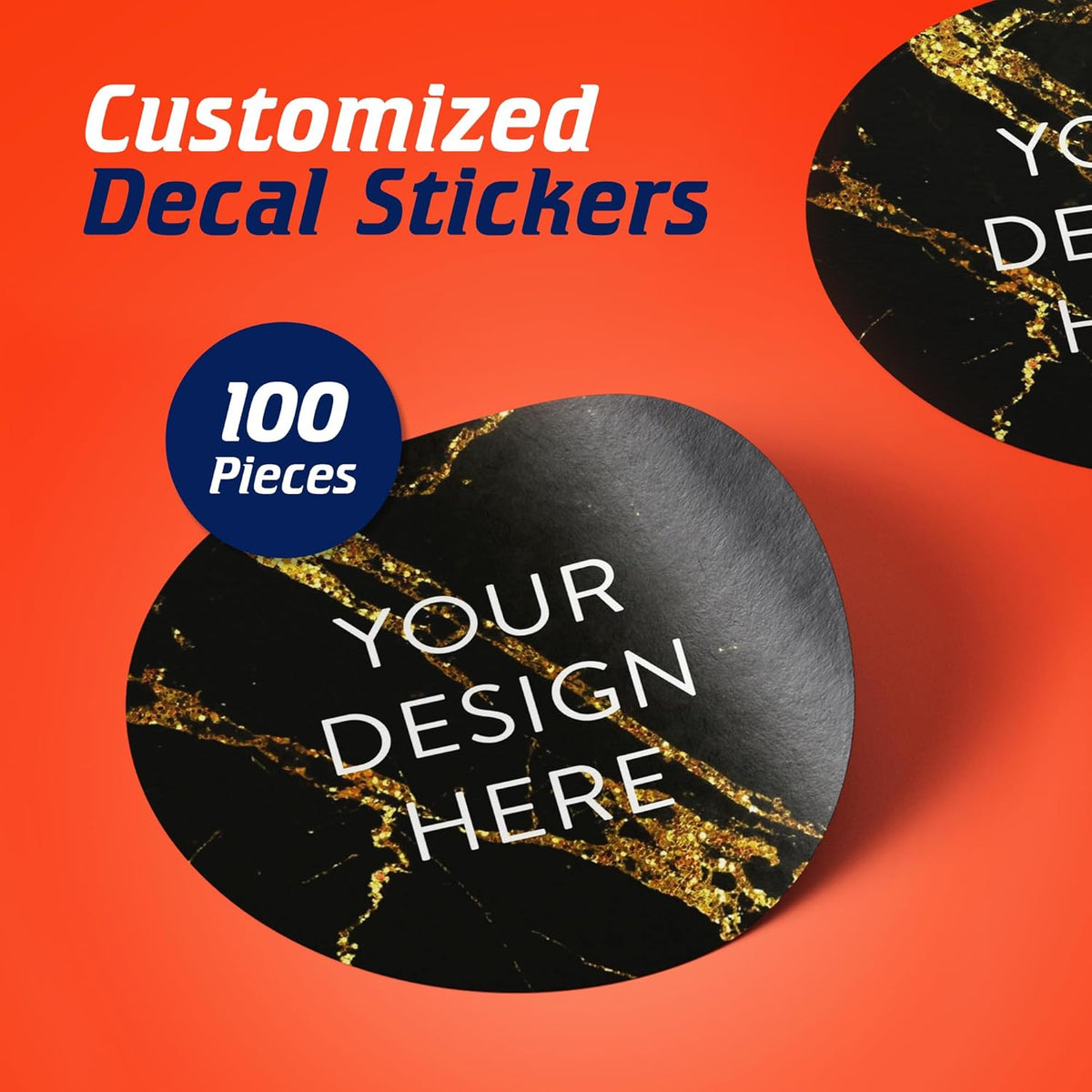 100 Custom Vinyl Stickers - Upload Your own Image, Text, Design, Logo - Personalized Logo Labels for Handmade, Packaging, Bottle, Jars, Candle, Brand Stickers (Black Gold Marble, 5x5)