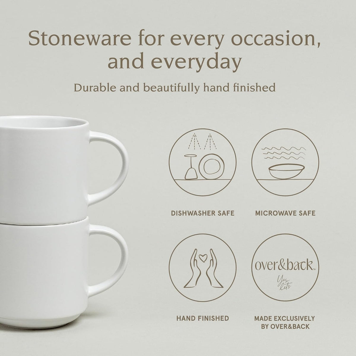 over&back Coffee Mugs Set of 4 – 14oz Ceramic Coffee Mug for Tea, Latte & More – Stackable Stoneware Coffee Cups with Semi-Matte White Finish – Durable & Stylish Drinkware