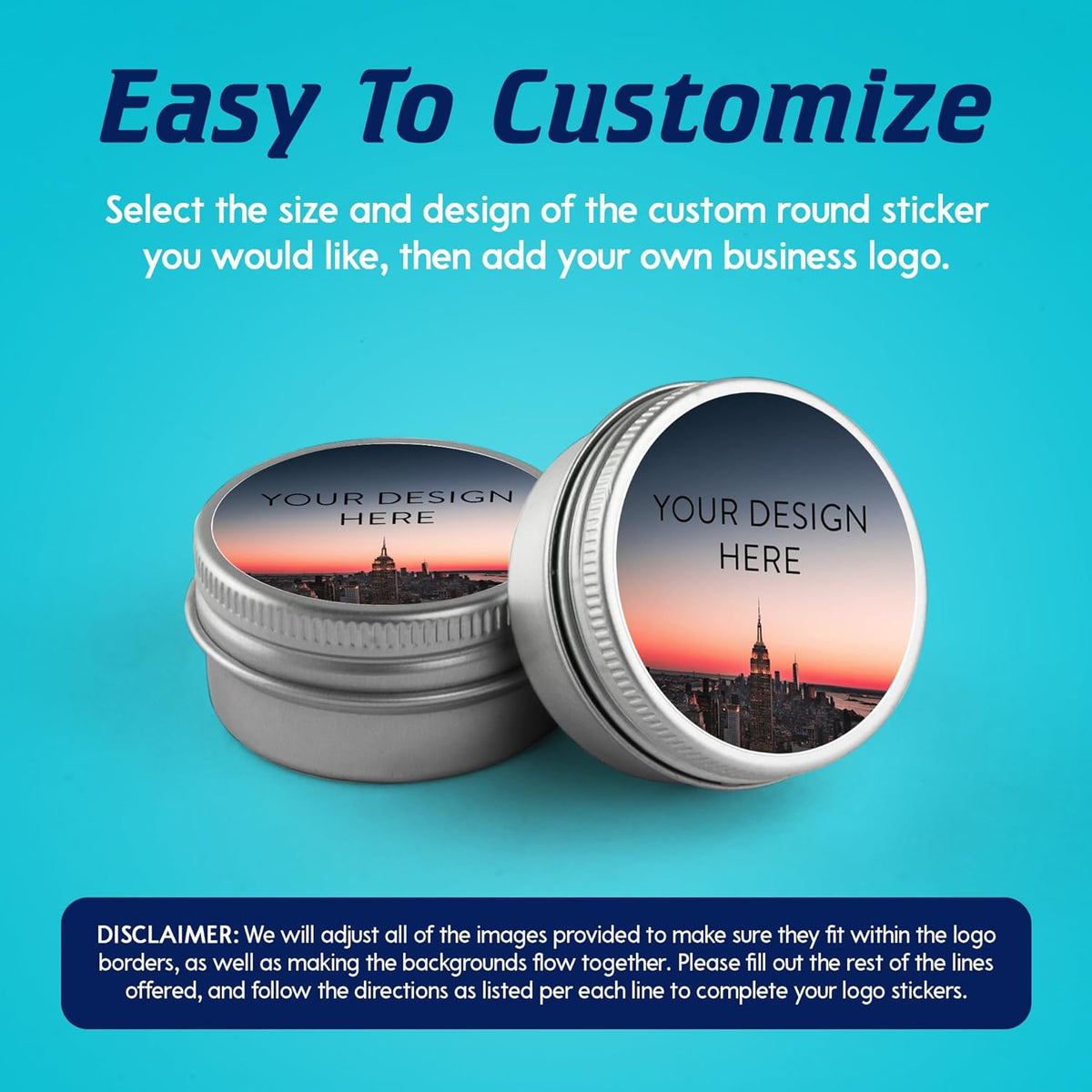 100 Custom Vinyl Stickers - Upload Your own Image, Text, Design, Logo - Personalized Logo Labels for Handmade, Packaging, Bottle, Jars, Candle, Brand Stickers (City, 5x5)