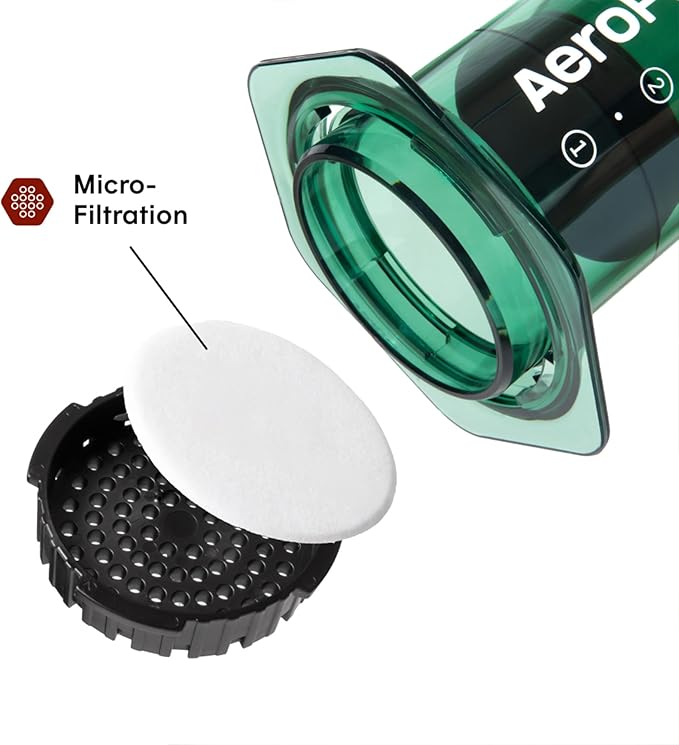 AeroPress Clear Green Coffee Press - All-in-One French Press, Pour-Over & Espresso Style Manual Brewer, 2 Min Brew for Less Bitterness, More Flavor, Small Portable Coffee Maker, Travel & Camping