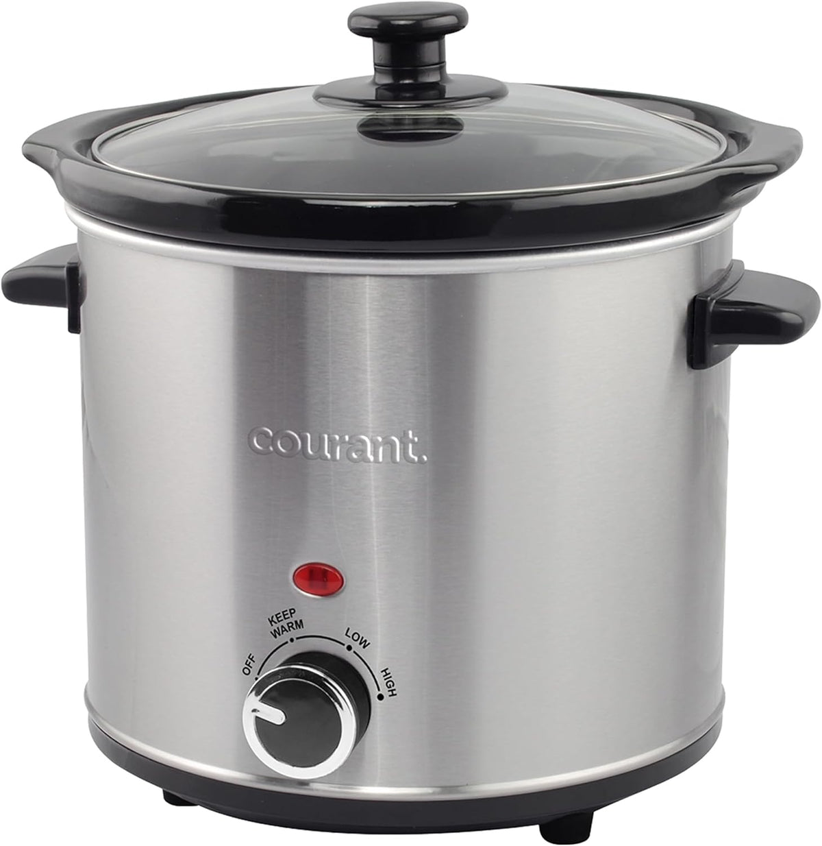 Courant Slow Cooker 3.2 Quart - Stainless Steel, Removable Ceramic Insert & Glass Lid With Three Temperature Settings