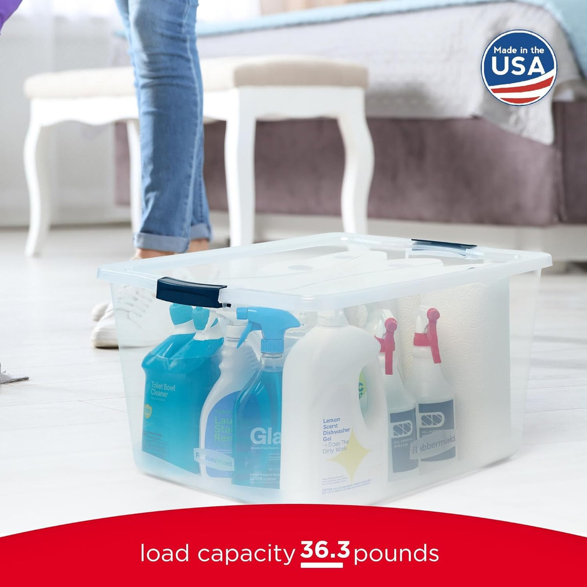Rubbermaid Cleverstore 74 Qt Clear Storage Bins with Lids, 4-Pack, Stackable, BPA-Free, Made in USA
