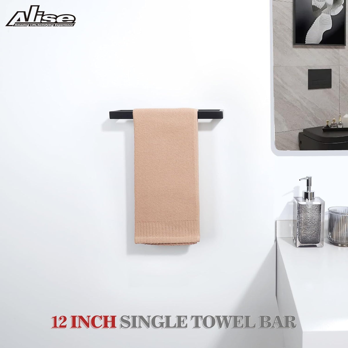 Alise Bath Towel Bars,12 Inch Towel Holder Towel Racks for Bathroom and Lavatory,SUS304 Stainless Steel Hand Towel Hanger Towel Rail Wall Mount,Matte Black GJF030-B