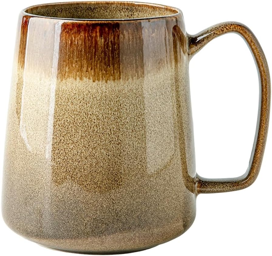 Large 24 oz Ceramic Coffee Mug with Handle, Vintage Floral Coffee Cup, Extra Big Tea Cup for Office and Home, Dishwasher and Microwave Safe,Sandy Yellow