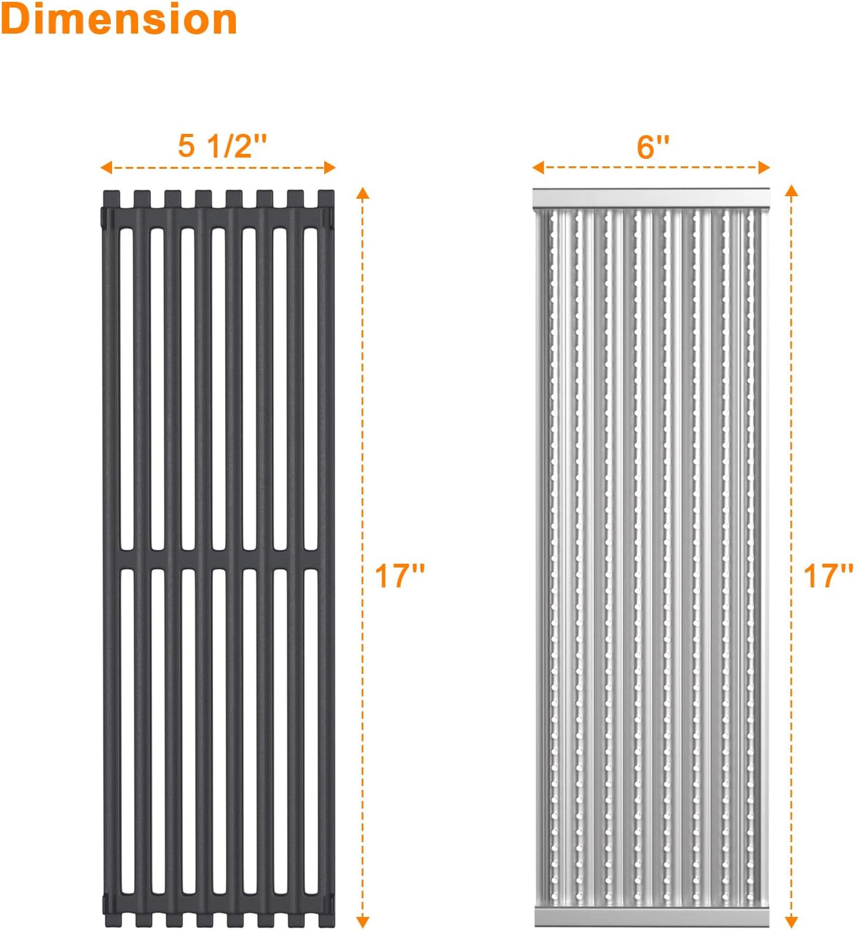17'' x 6" Emitter Plate and Cooking Grid Grate Replacement Parts for Charbroil 2015 and newer TRU‑Infrared Char‑Broil Commercial,Signature,Professional Series Gas Grills,Charbroil 3297527R04,Cast Iron