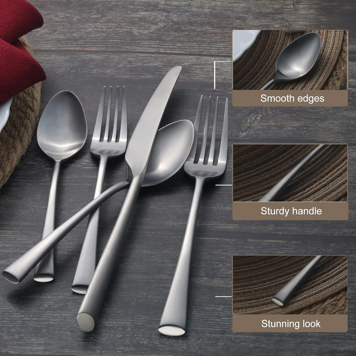 Alata Bailey 20-Piece Forged Stainless Steel Flatware Set Cutlery Set,Service for 4,Matte Satin Finish,Dishwasher Safe…