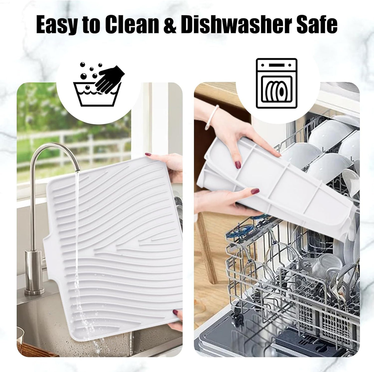 Silicone Dish Drying Mat for Kitchen Counter, Dish Drying Pad, Non-Slip Drain Pad with Built-in Drain, Heat Resistant Stone Drying Mat(Ivory-L 15.8" x 13")