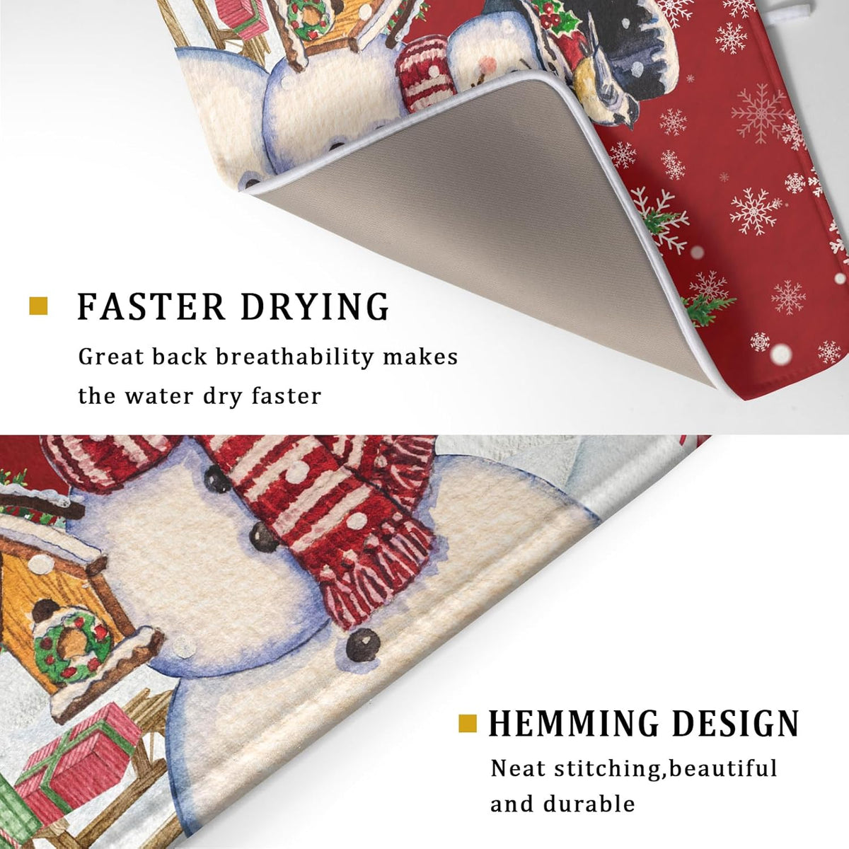 Winter Snowman Dish Drying Mat Red Bird Microfiber Dish Pad 18x24 Inch Absorbent Fast Dry Dishes Draining Mats Holiday Kitchen Accessories