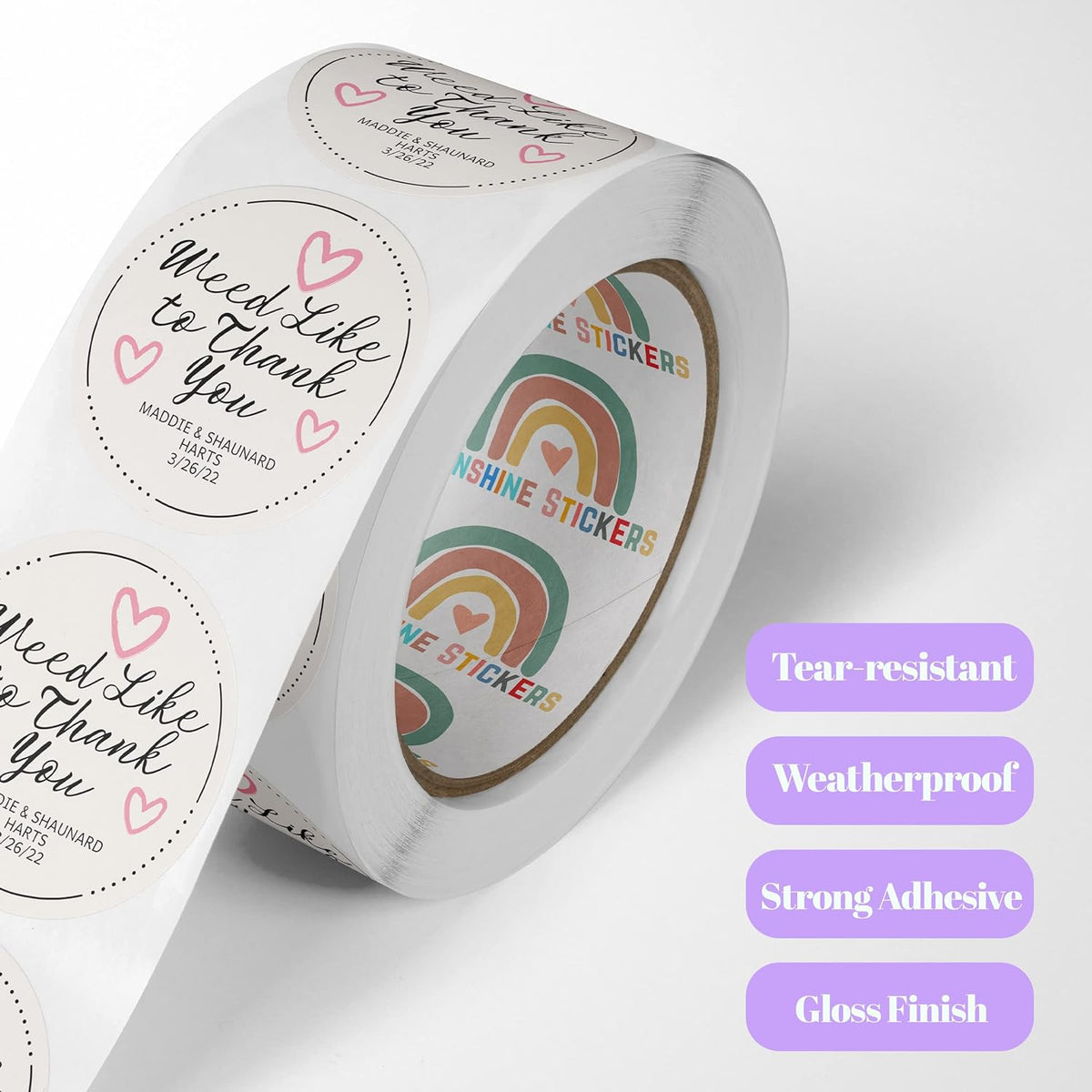150 Custom Circle/Square BOPP Roll Labels- Personalized Stickers for Business Logo, Party, Wedding Favor, Baby Shower-Any Design Text + Image, Matte/Gloss Finish (3 * 2 Inch)