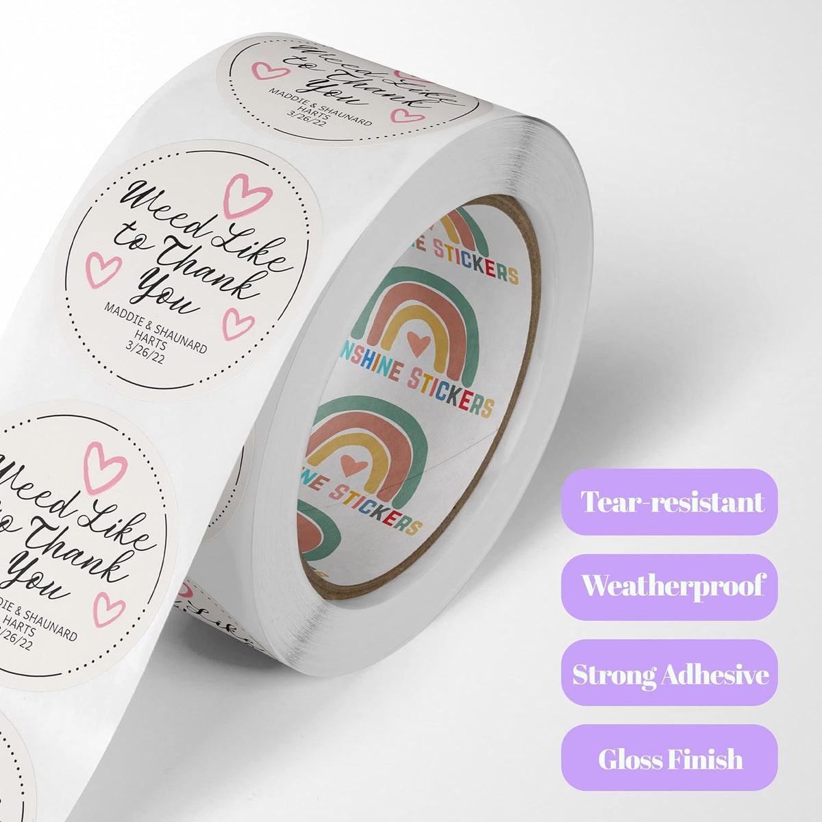 150 Custom Circle/Square BOPP Roll Labels- Personalized Stickers for Business Logo, Party, Wedding Favor, Baby Shower-Any Design Text + Image, Matte/Gloss Finish (2.5 Inch Circle)