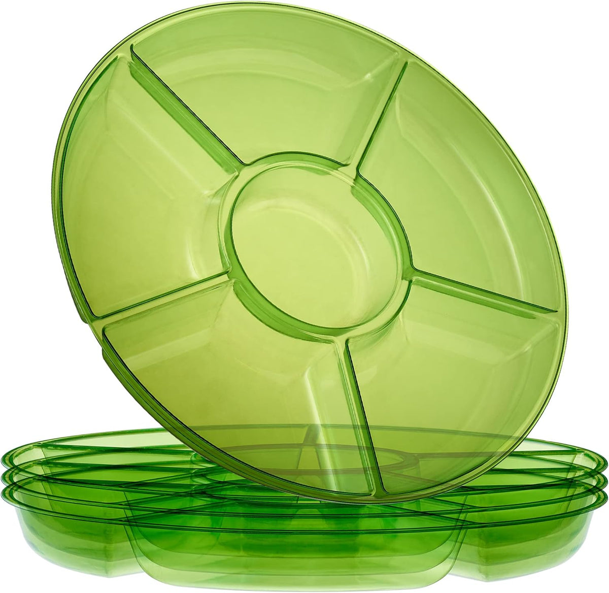 Plasticpro 6 Sectional Round Plastic Serving Tray/Platter (4, Green)