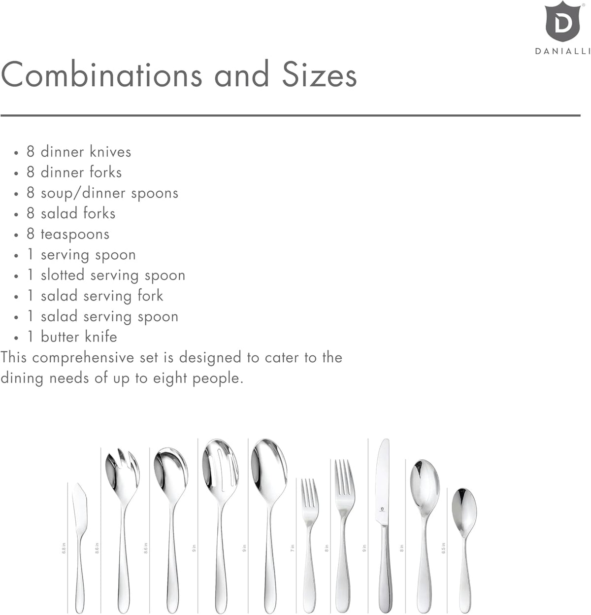 Silverware Set for 8 with Serving Utensils, 18/10 Stainless Steel Flatware, Mirror Finish, Dishwasher Safe, Heavy-Duty Cutlery, Built to Last (45-Piece Including a Serving Set, Fidenza)
