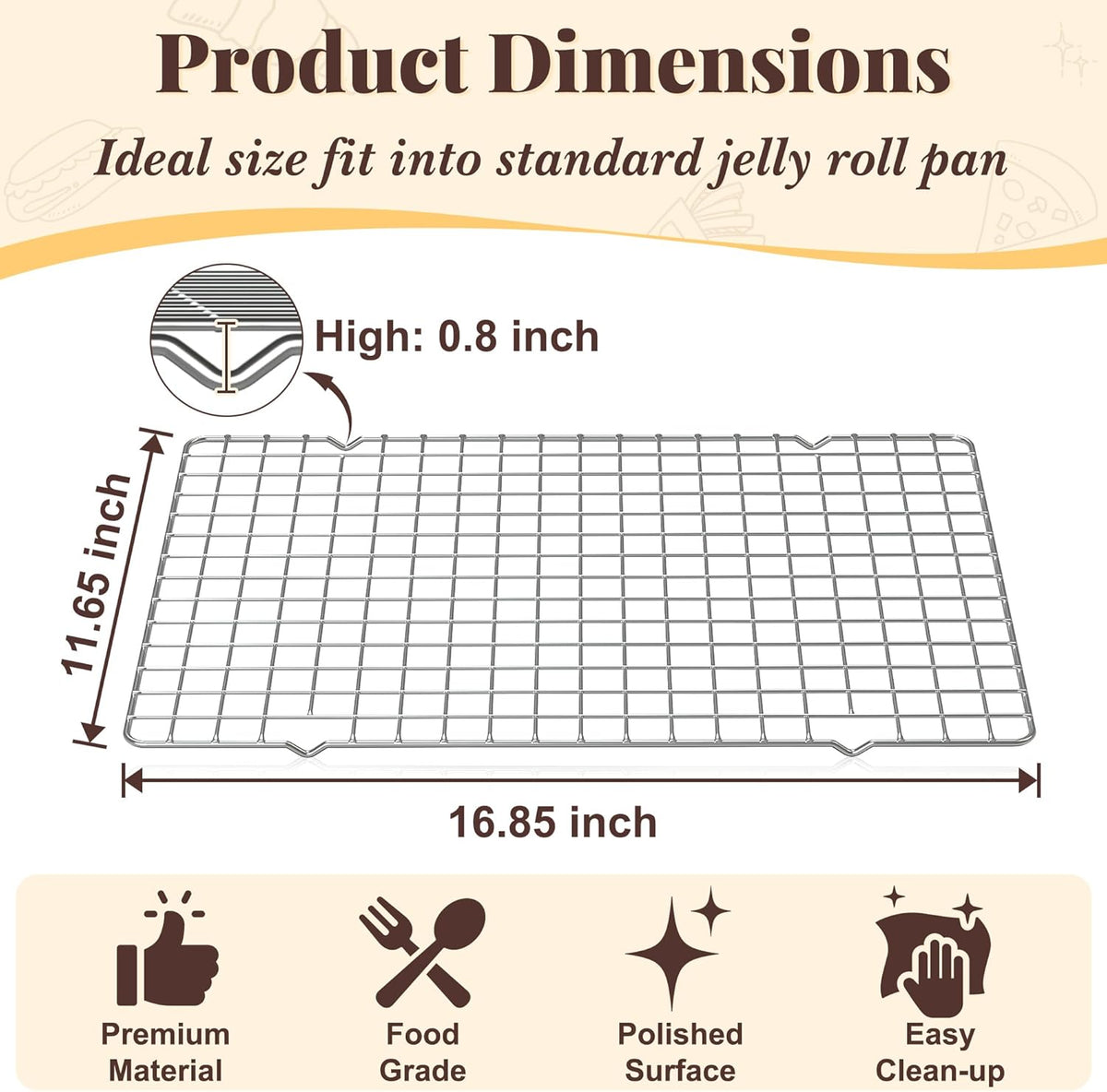 Cooling Racks for Cooking and Baking - 2 PCS 11.65" x 16.85" Grid Wire Baking Rack for Oven Cooking, Baking, Grilling, Roasting -Dishwasher Safe Bacon Rack- Fits Half Sheet Cookie Pan