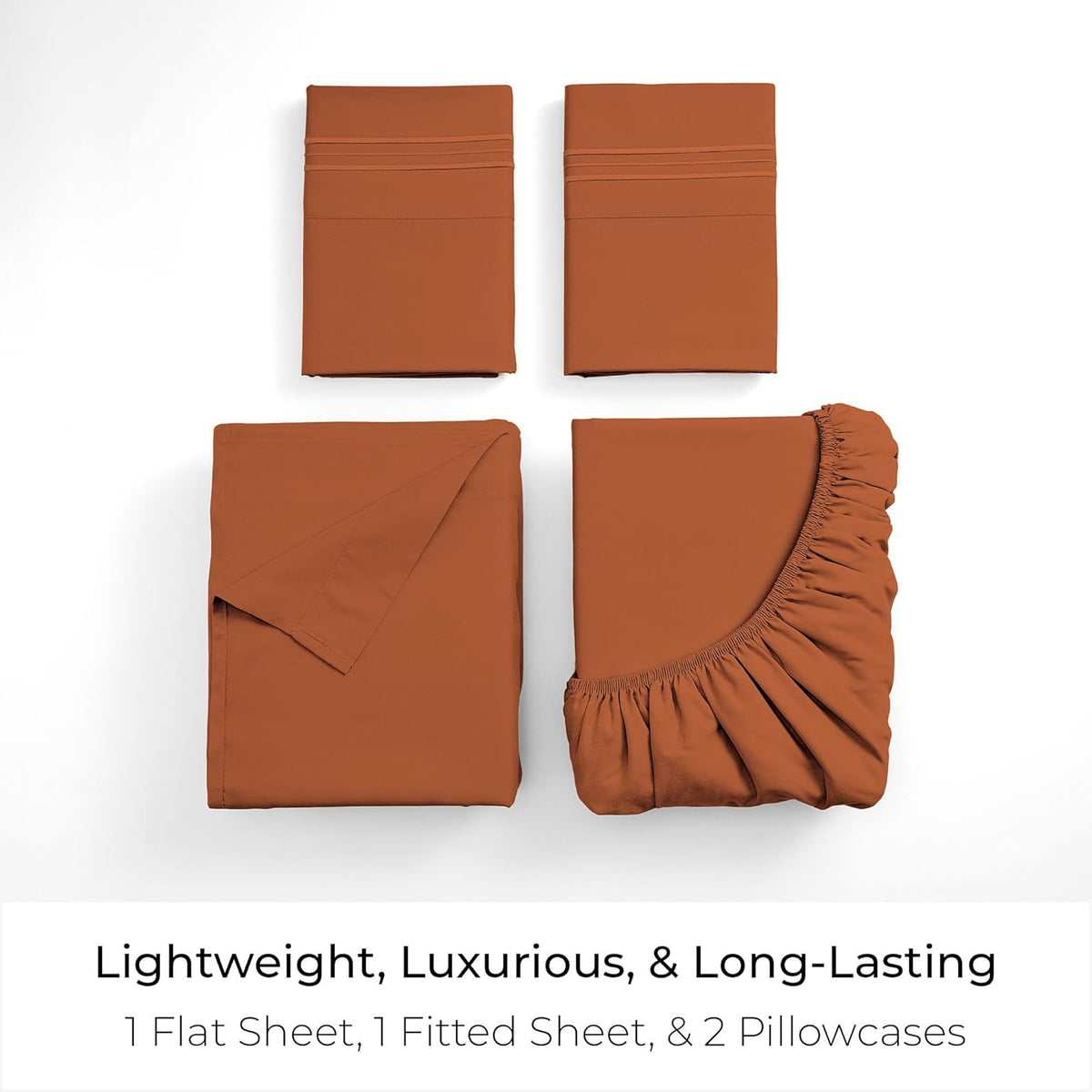 Mellanni Queen Sheets Set - 4 PC Iconic Collection Bedding - Hotel Luxury, Extra Soft, Cooling Bed Sheets - Wrinkle, Fade, Stain Resistant (Queen, Terracotta)