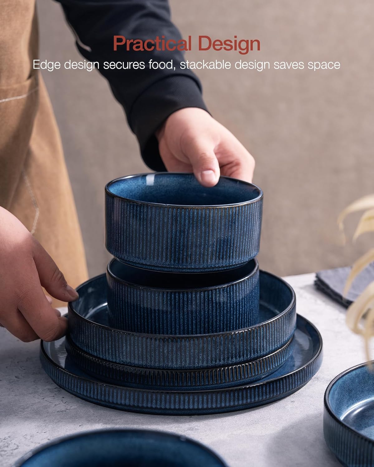 Famiware Star Plates and Bowls Sets, Modern Stoneware Dinnerware Sets for 8, 24-Piece Kitchen Dish Set - Microwave and Dishwasher Safe, Chip and Scratch Resistant, Nebulas Blue