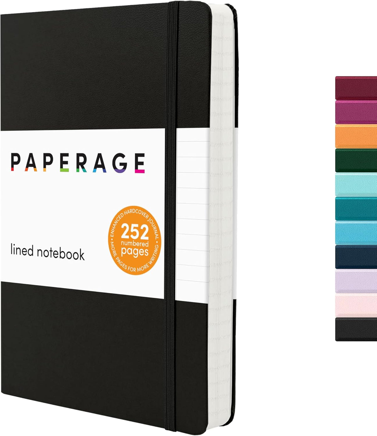 PAPERAGE Lined Journal Notebook, (Black), 252 Pages, Medium 5.6 in x 8 in - 100 GSM Thick Paper – Hardcover Journaling Notebook for Work, School & Note Taking