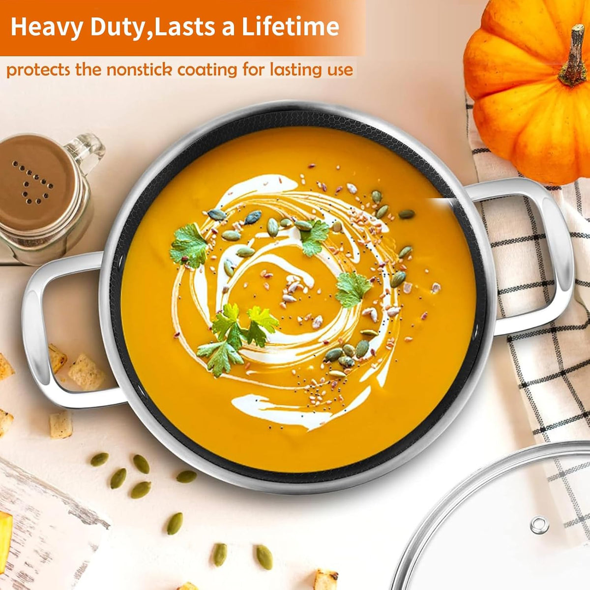 DELARLO Tri-Ply Stainless Steel Stock Pot, 5QT Non Stick Pots, Induction Ready, Cooking Pots with Lids, Stockpot 600℉ Oven Safe, 18/8 Food Grade Cookware, Soup Pot, Energy Saving, Lids 350℉