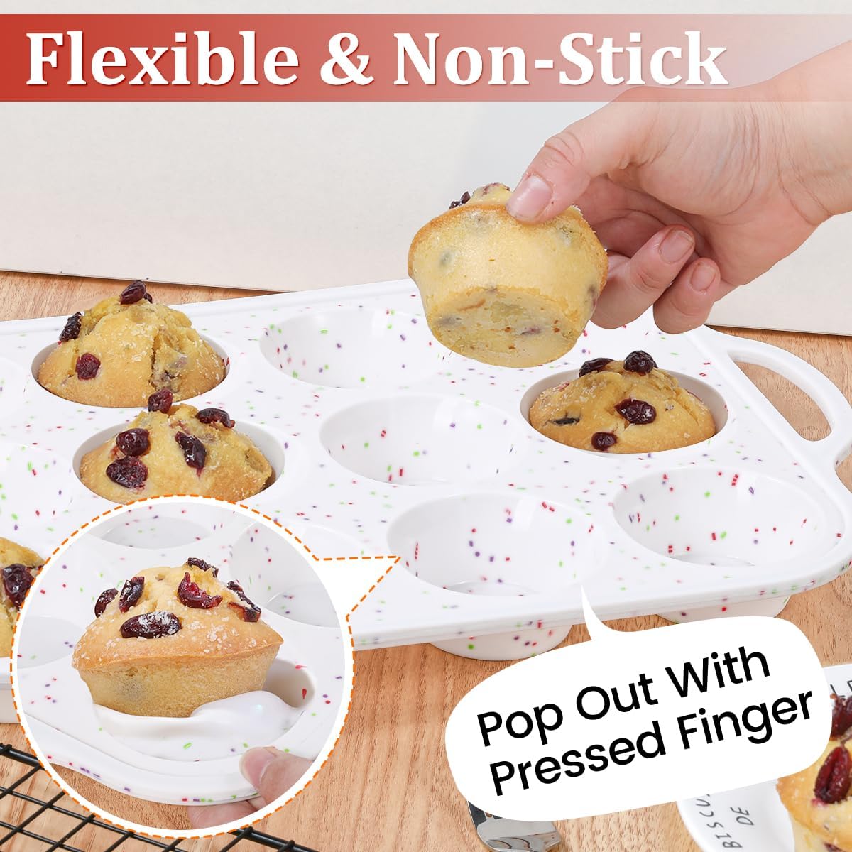Silicone Muffin Pan with Metal Frame, Regular Size Cupcake Pan with Handle 12 Cups Nonstick Muffin Pan for Baking BPA Free 1 Pack