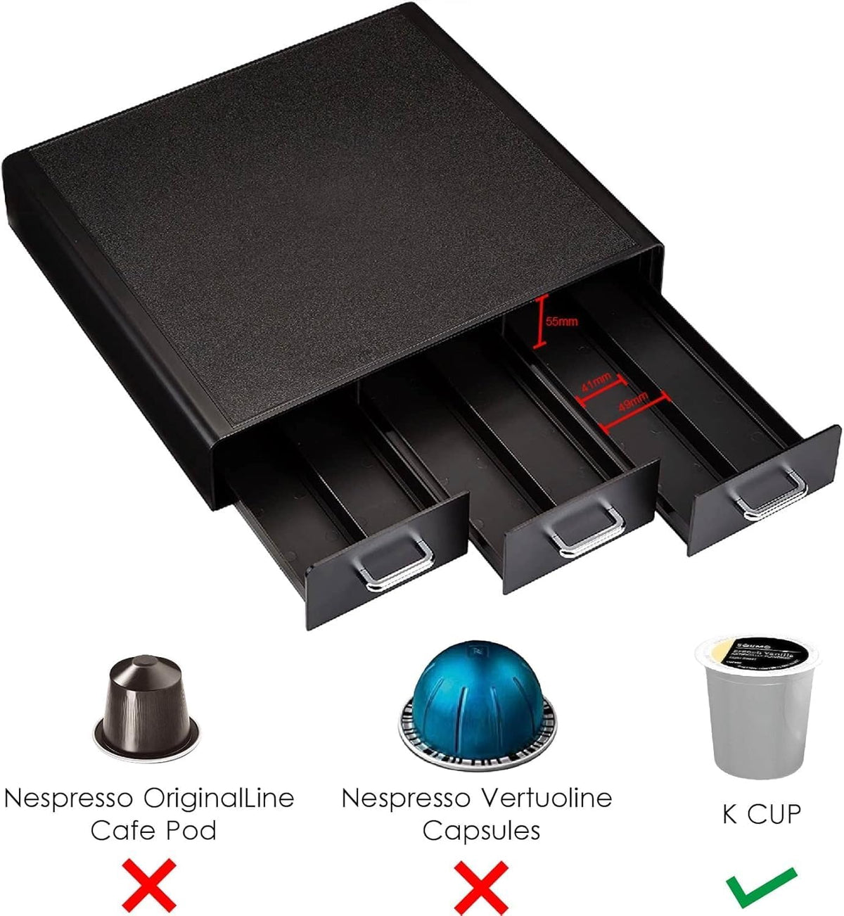 Amazon Basics Coffee Pod Storage Organizer Drawer for K-Cup Pods, 36 Pod Capacity, Black