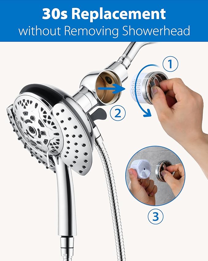 2-in-1 Filtered Shower Head with Handheld: Dual Shower Heads with Rain Shower & Handheld Shower Head, 10-Mode Detachable Shower Head with Massage Spray, Shower Trim Systems