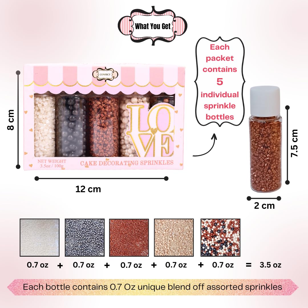 Sprinkles - Confect Sprinkles for Cakes & Cupcakes Decoration Assorted pack of 5 Starry Night Sprinkles Mix Black, White & Bronze Dragees Sparkling Sugar White & Bronze | Vegan, Gluten-Free, Nut-Free, Soy-Free, Dairy-Free, Palm Oil-Free- 5 Oz