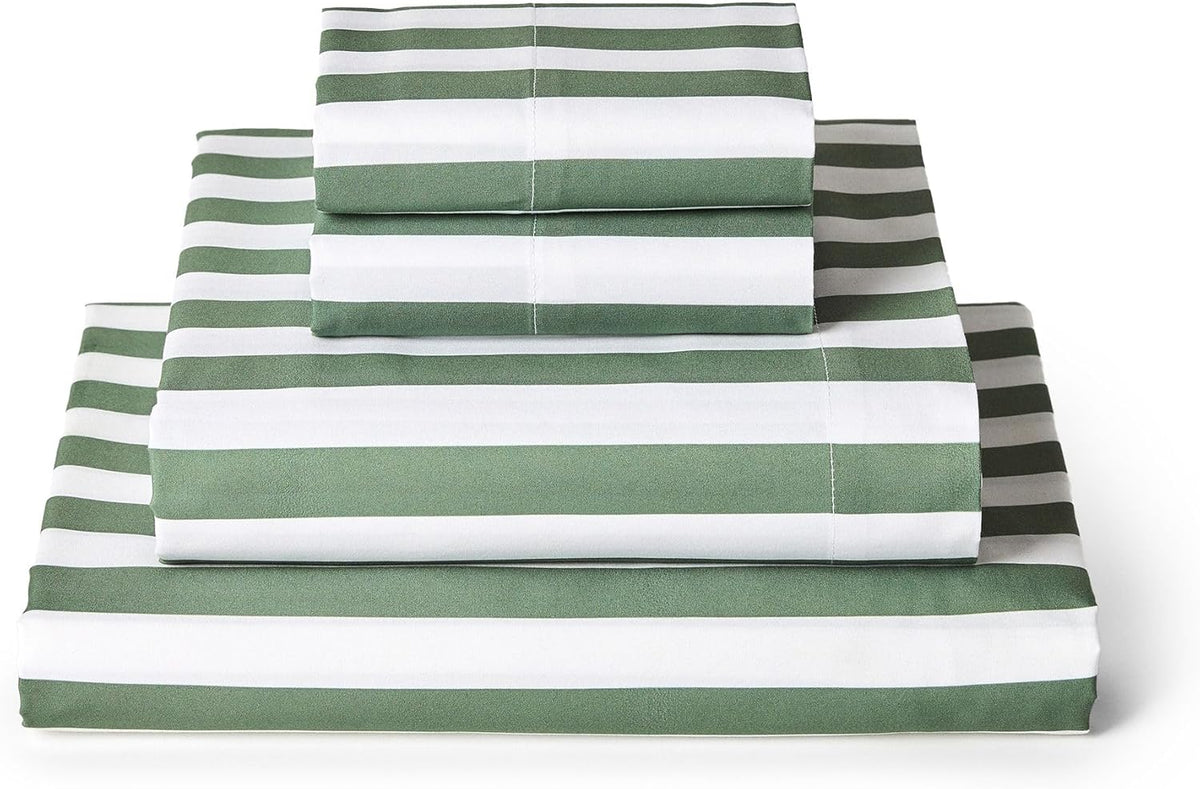 Mellanni Queen Sheets Set - 4 PC Iconic Collection Bedding - Hotel Luxury, Extra Soft, Cooling Bed Sheets - Wrinkle, Fade, Stain Resistant (Queen, Oxford Stripe Sage)