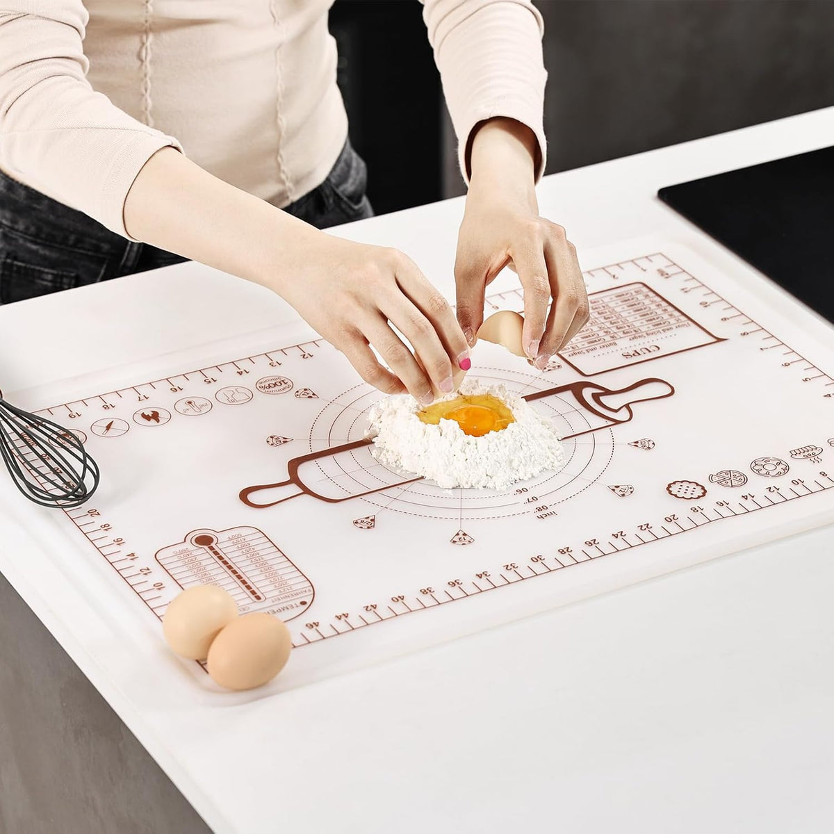 Silicone Baking Mat, Extra Thick Dough Rolling Pad with Measurements and Edge Heightening, Non-stick Food Grade Silicone Pastry Mat for Pastry, Bread, Cookies (Transparent, 20"L x 28"W)