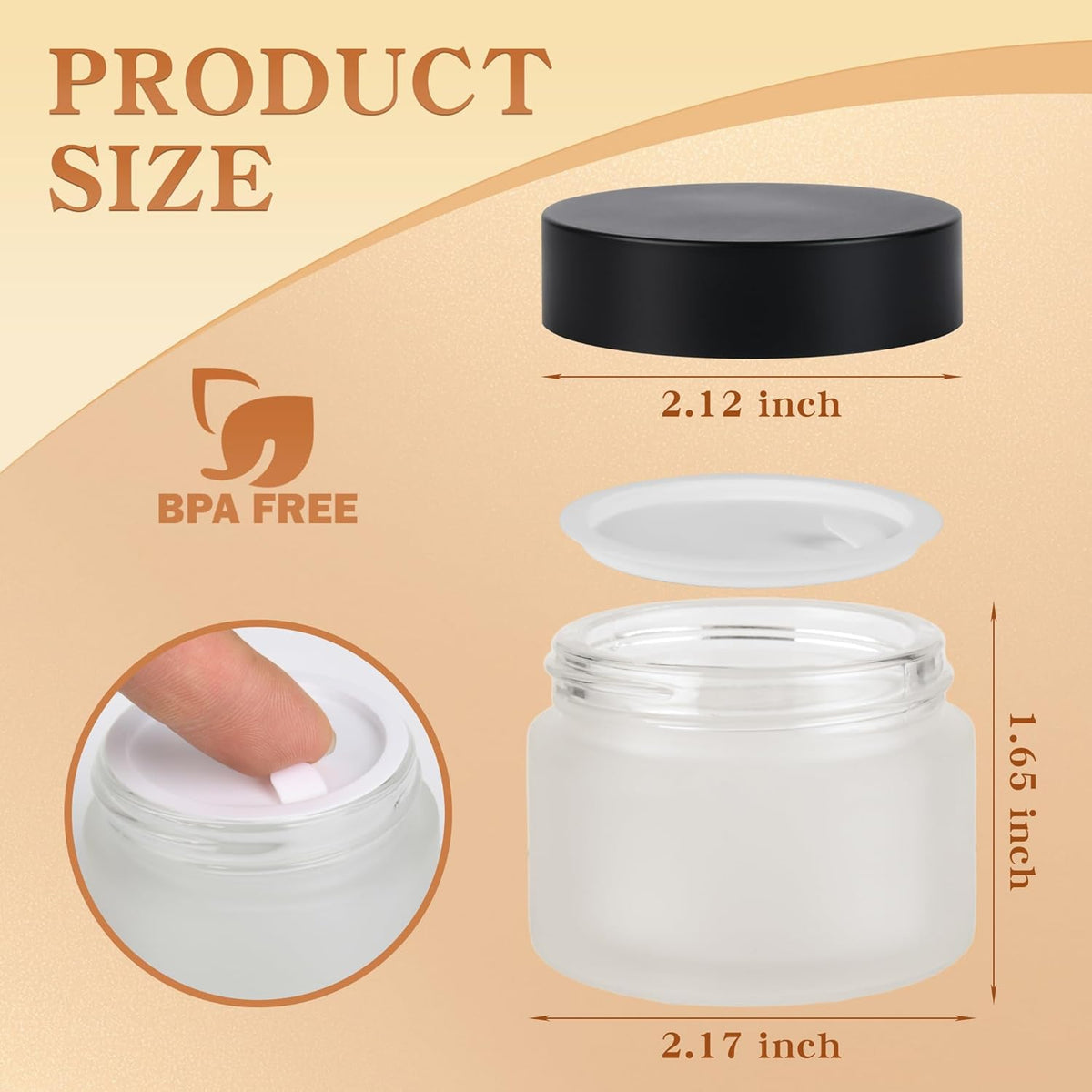 Glass Jars with Lids,Eco-Friendly Cosmetic Containers with Airtight Black Lids & Liners, Multi-Color Options for Cream, Lotion, Body Butter, DIY Skincare Travel Jars (Clear Frosted, 2oz)