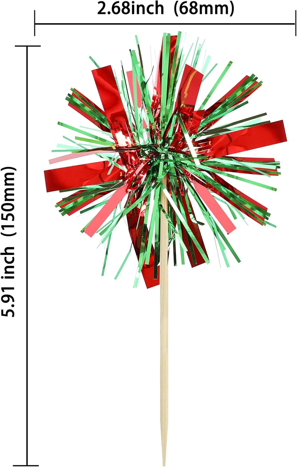 Gyufise 20Pcs Foil Firework Cupcake Toppers Happy Birthday Cake Toppers Tinsel Flower Drink Stirrers Cocktail Food Fruit Toothpicks for Valentine's Day Party Birthday Wedding Supplies Green Red