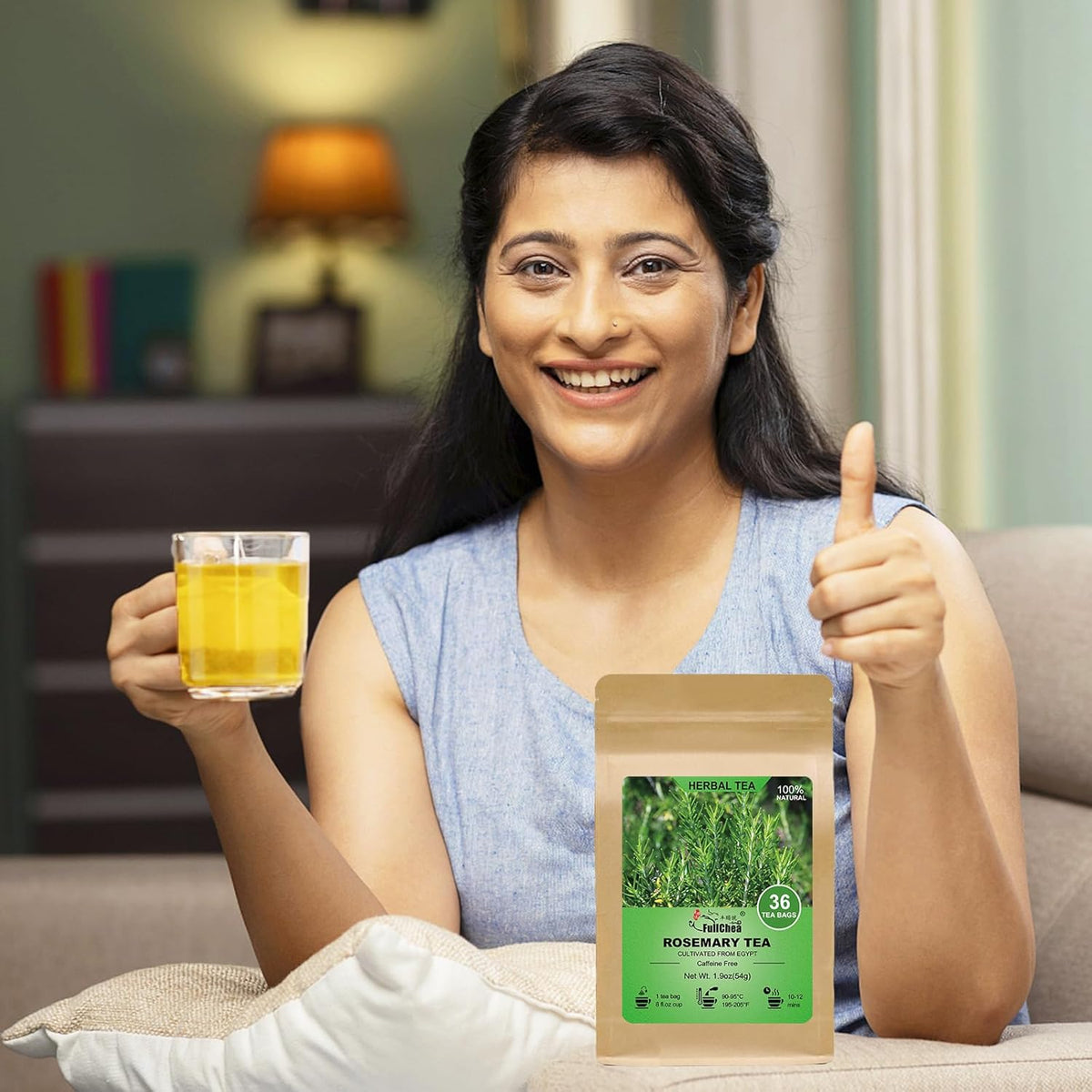 FullChea - Rosemary Tea Bags, 36 Teabags, 1.5g/bag - Premium Dried Rosemary Leaves - Cultivated From Egypt - Non-GMO - Caffeine-free - Distinct Flavor & Support Digestion