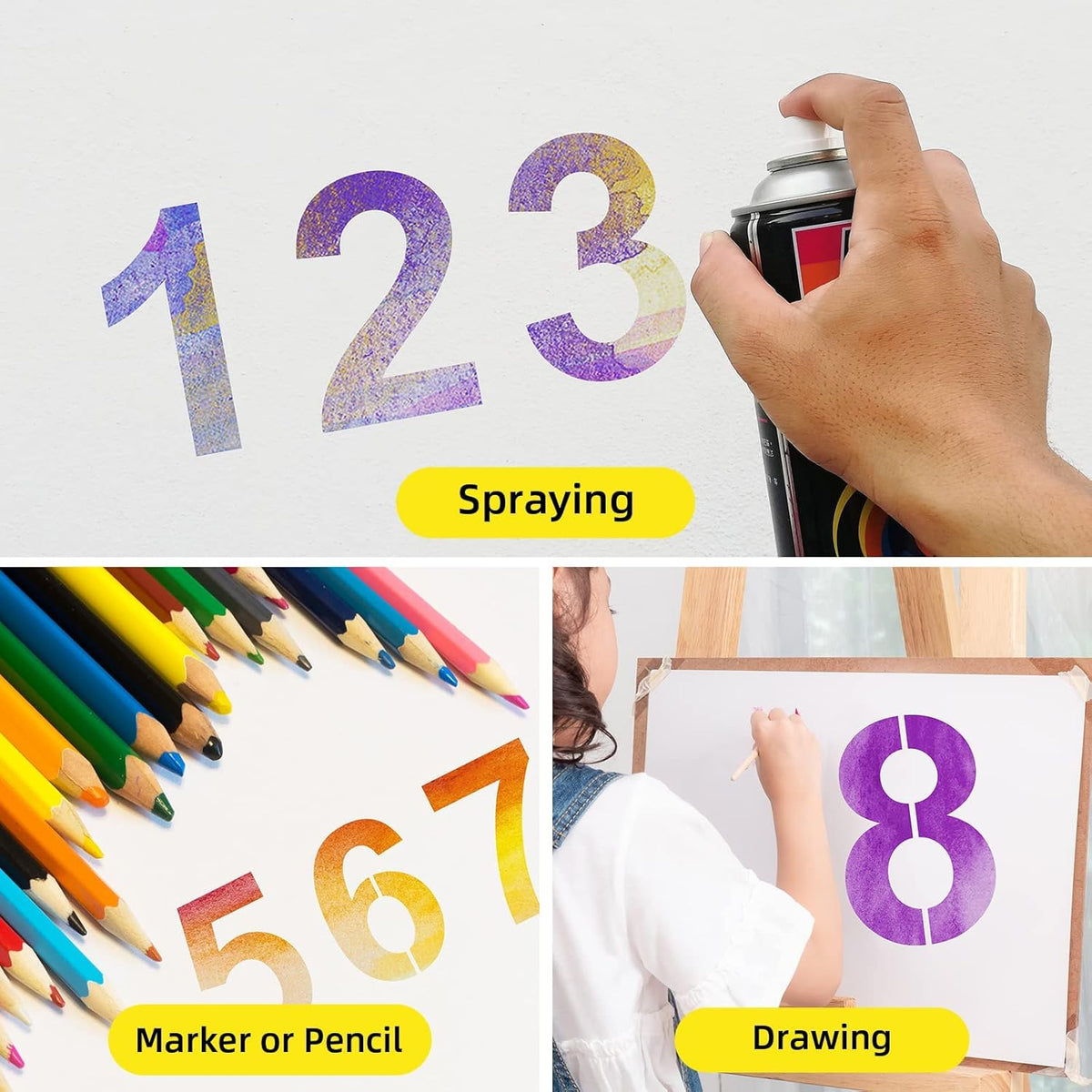 4 Inch Plastic Number Stencils - Reusable Digital Templates for Cake, Address, Painting