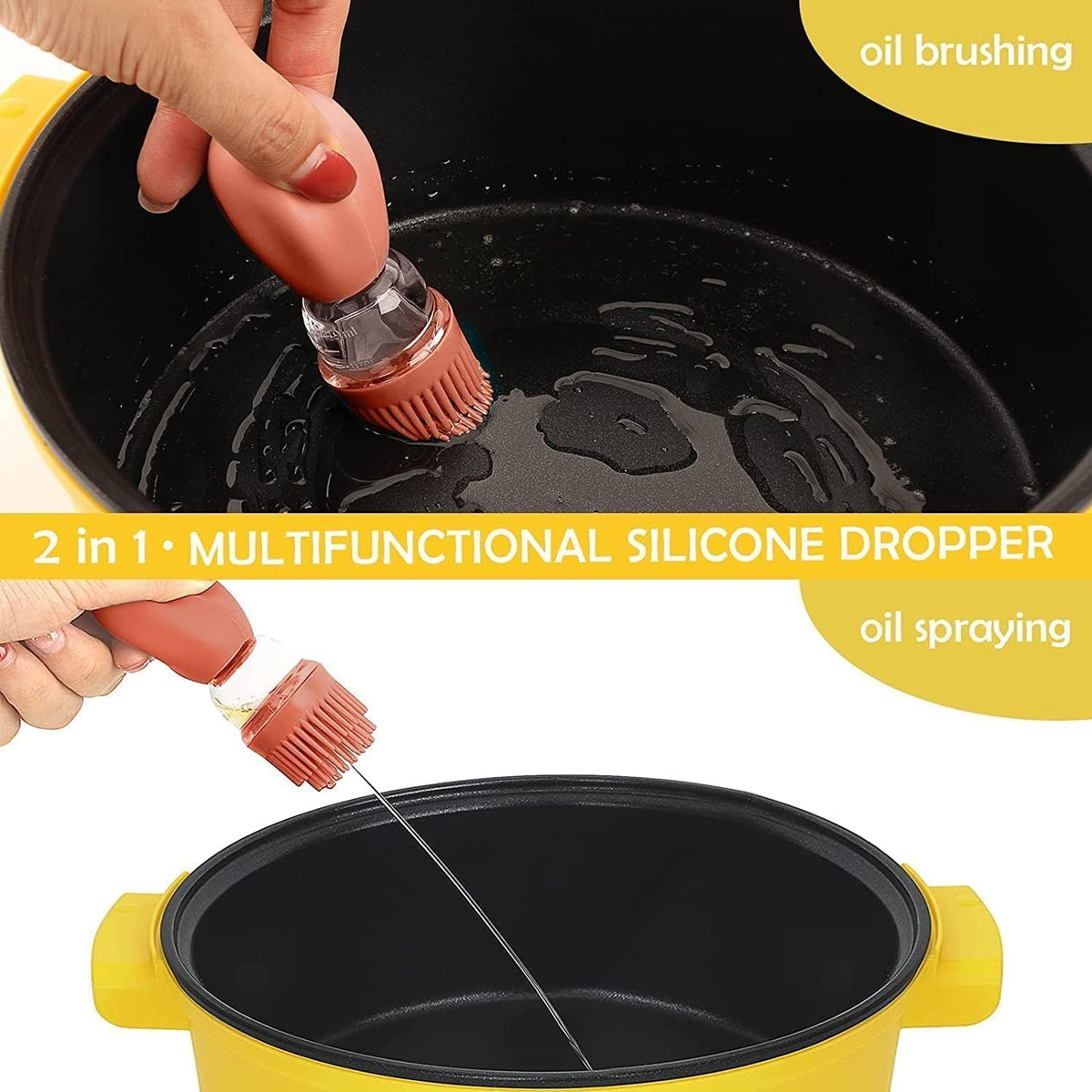 Oil Dispenser Bottle with Silicone Brush, 200ML 2 in 1 Silicone Dropper Measuring Oil Dispenser Bottle for Kitchen Cooking, Frying, Baking, BBQ Pancake, Air Fryer, Marinating - Cream White