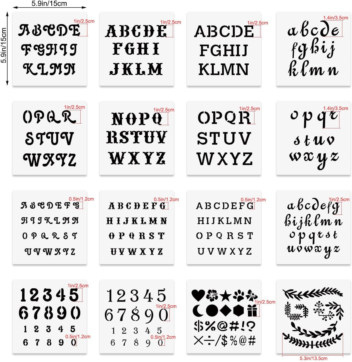 6x6in Alphabet Letter & Number Cookie Stencils for Royal Icing & Sugar Cookie Decoration - 16 Pcs Assorted Sizes