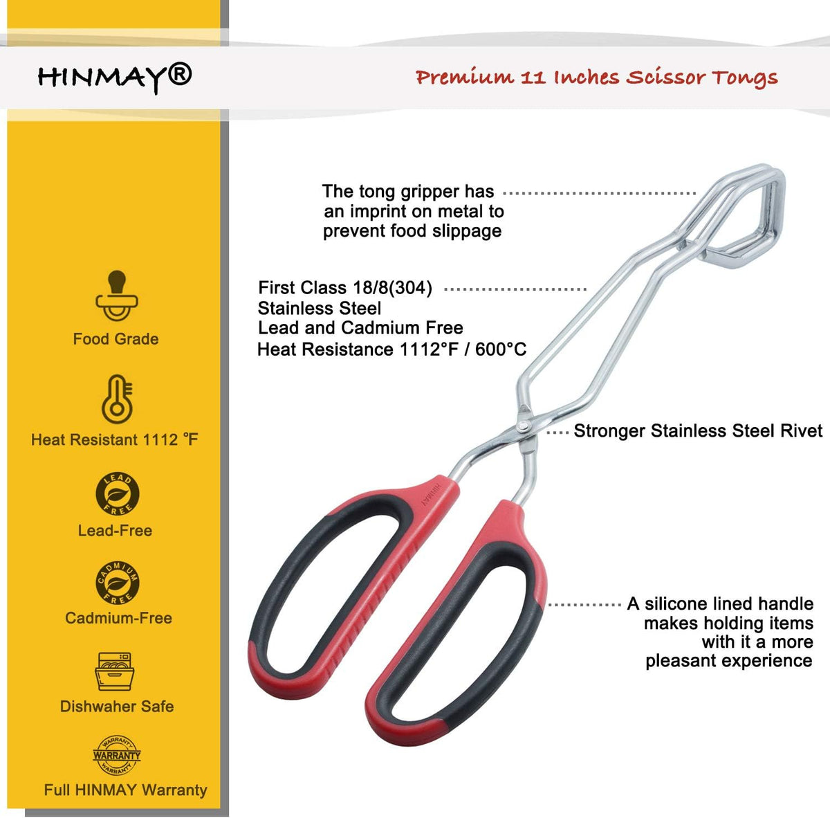 Stainless Steel Scissor Tongs 11-Inch Heavy Duty Grilling Tongs, Set of 2