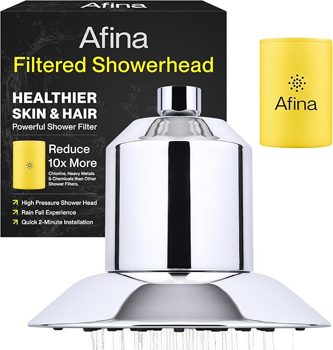 Afina Filtered Shower Head, Shower Filter for Hard Water | Improves Skin & Hair by Removing Chlorine & Toxic Chemicals from Hard Water | High Pressure Shower Filter Head Water Filter (Chrome)