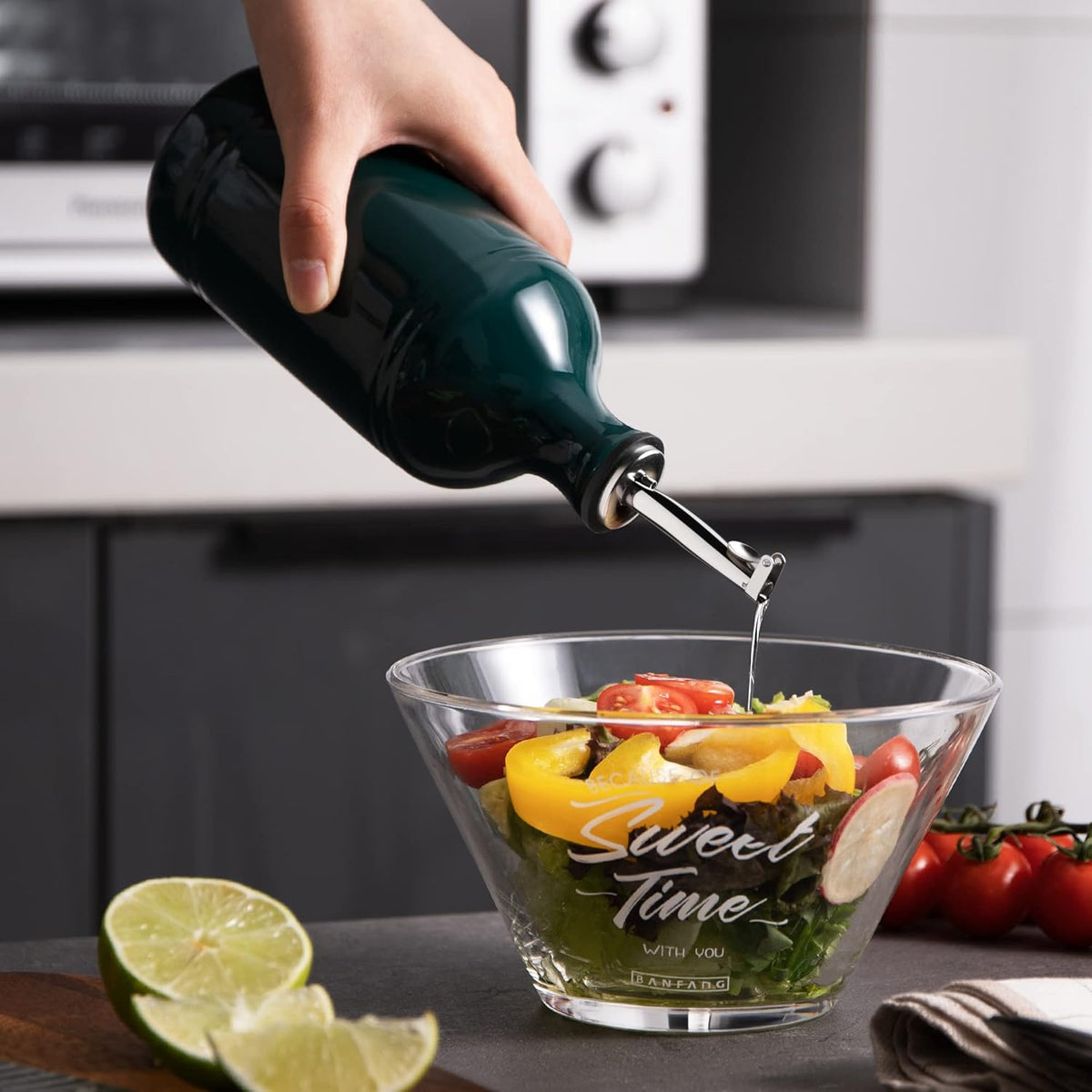 Sweejar Ceramic Olive Oil Dispenser Bottle, Opaque Oil Cruet Protects Oil, Suitable for Storage, Vinegar, Coffee Syrups & Other Liquids, 15.5 Fl Oz (Jade)
