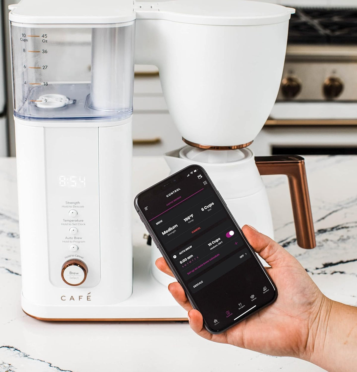 Café Specialty Drip Coffee Maker | 10-Cup Insulated Thermal Carafe | WiFi Enabled Voice-to-Brew Technology | Smart Home Kitchen Essientials | SCA Certified, Barista-Quality Brew | Matte White