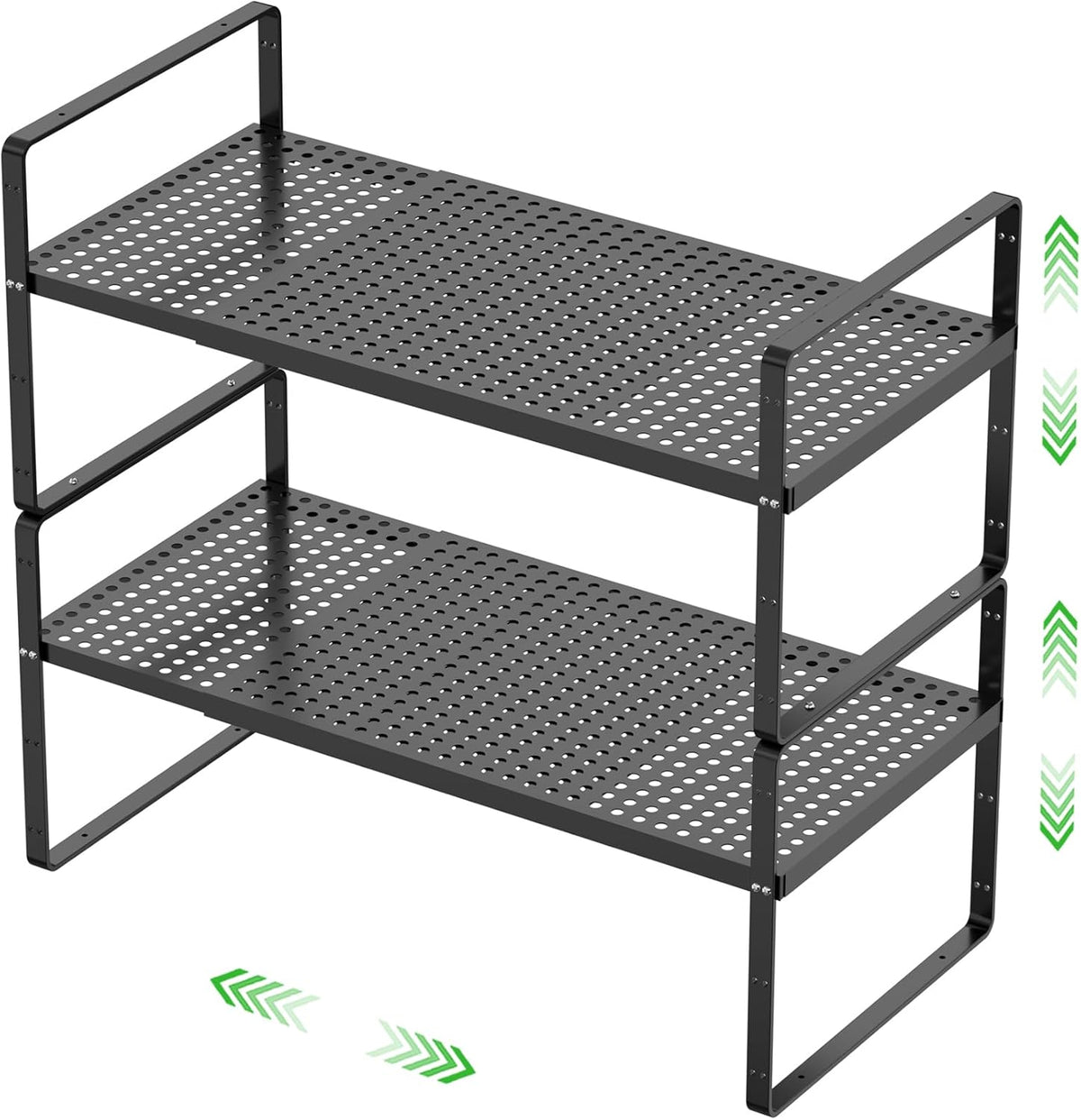 Expandable Cabinet Storage Shelf Stackable Organizer Rack for Kitchen Bathroom Pantry Spice Cupboard Coffee Countertop Home Office Desk Heavy Duty Nonslip Black Small 2 Packs