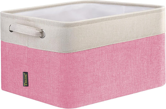 BALEINE 1 Pack Fabric Storage Bins for Shelves, Linen Storage Baskets for Organizing, Decorative Closet Bins for Clothes, Home (Pink, 12"x8"x8")