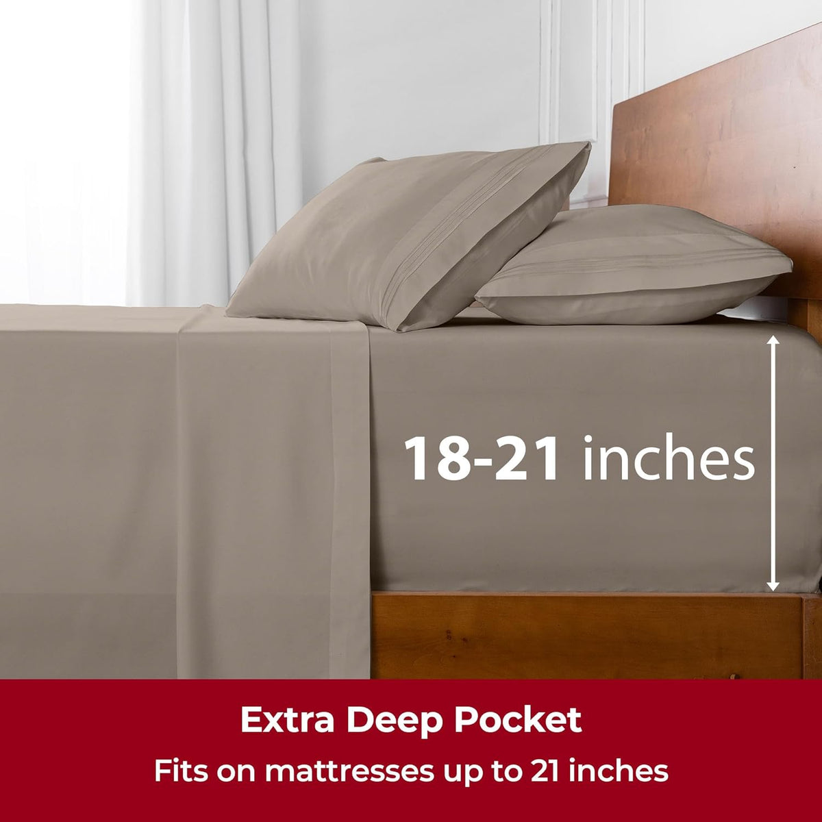 Mellanni Extra Deep King Sheets - 4 PC Iconic Collection Bedding - Hotel Luxury, Ultra Soft, Cooling Bed Sheets - Wrinkle, Fade, Stain Resistant (King, Tan)