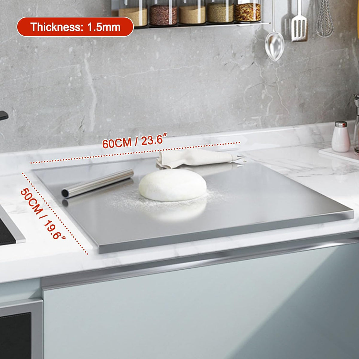 Stainless Steel Cutting Boards for Kitchen,304 Stainless Steel Chopping Boards with Lip and Non-slip silicone pad for Countertop Cutting Meats Fruits,Easy To Clean(19.6 * 23.6 * 0.06inch)