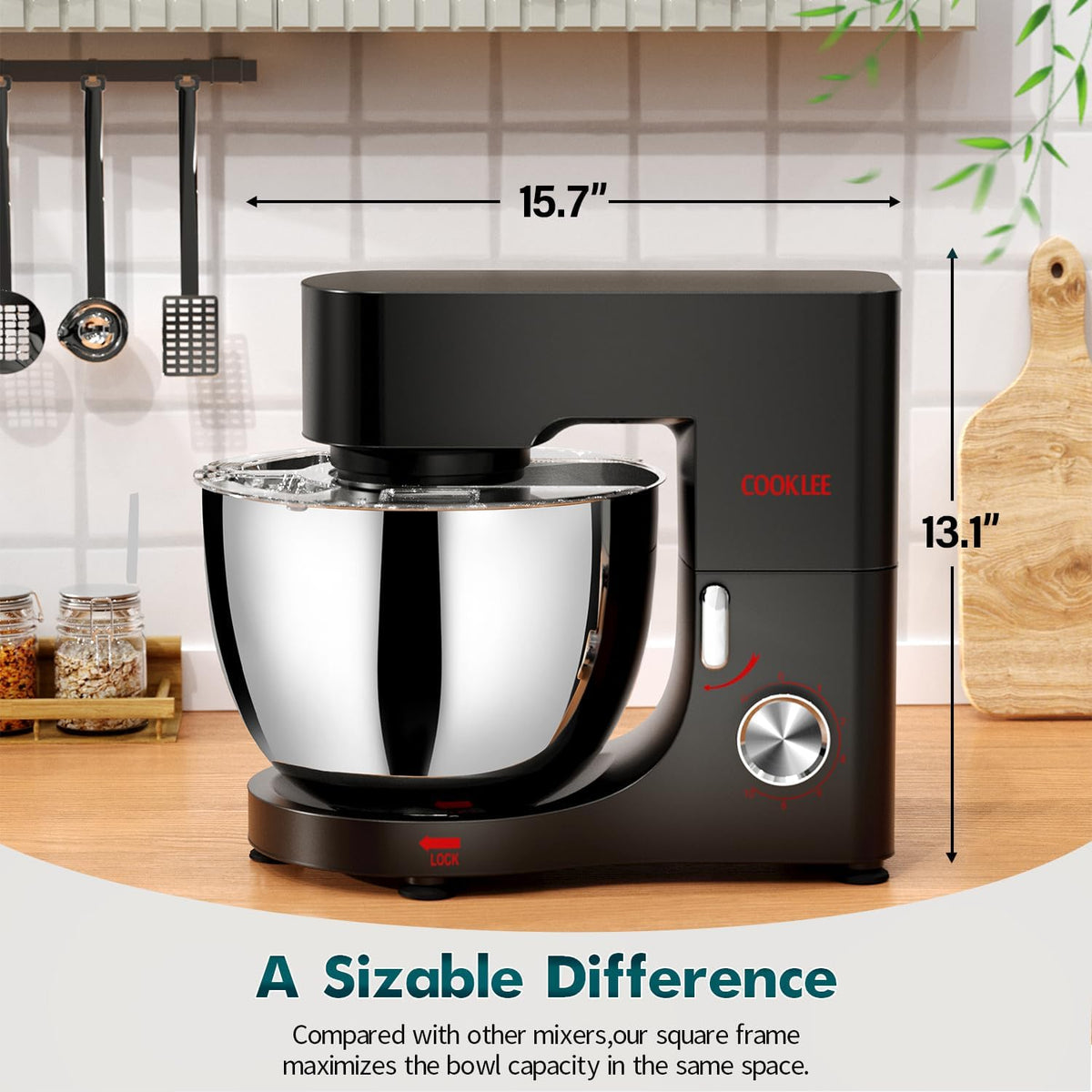 COOKLEE Stand Mixer, 9.5 Qt. 660W 10-Speed Electric Kitchen Mixer with Dishwasher-Safe Dough Hooks, Flat Beaters, Wire Whip & Pouring Shield Attachments for Most Home Cooks, Black