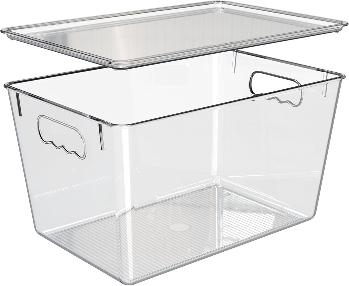 YAN & HIN 4 pcs/set Large Clear Storage Bins with Lids - Stackable, Transparent Pantry Storage with Handles - Nest Nicely for Clutter Organizer (11 "L x 7.5" W x 6.1 "H)