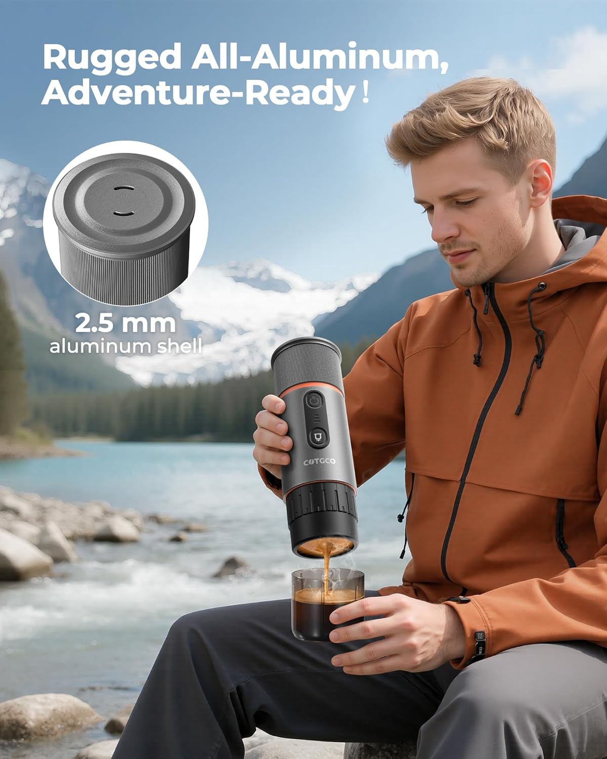 Portable Espresso Coffee Maker, Travel Coffee Maker for Camping, 20 Bar Self‑Heating Rechargeable with USB-C, with NS Capsule for Car/Travel/Camping
