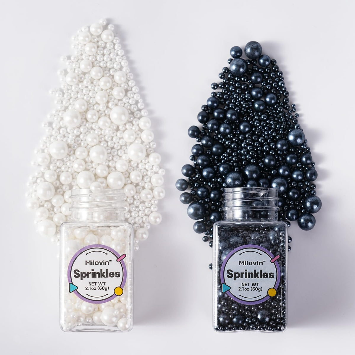 Edible Black and White Sprinkles, White Pearl Sprinkles, Black Sugar Pearls, Edible Pearls for Cake Decorating, Cupcakes, Ice Cream Toppers, Macarons, and Cookies(4.23oz)