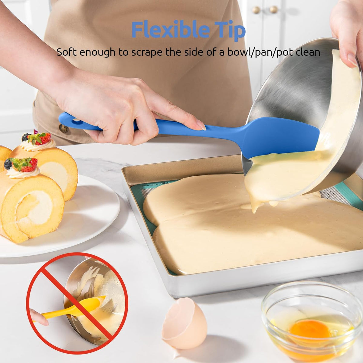 U-Taste Silicone Spoon Spatula Set: 480ºF Heat Resistant Food Grade Flexible Rubber Spoonula, Nonstick Cooking Mixing Scooping Kitchen Baking Scraper Utensils Set of 3 for Pan, Pot, Bowl (Multicolors)