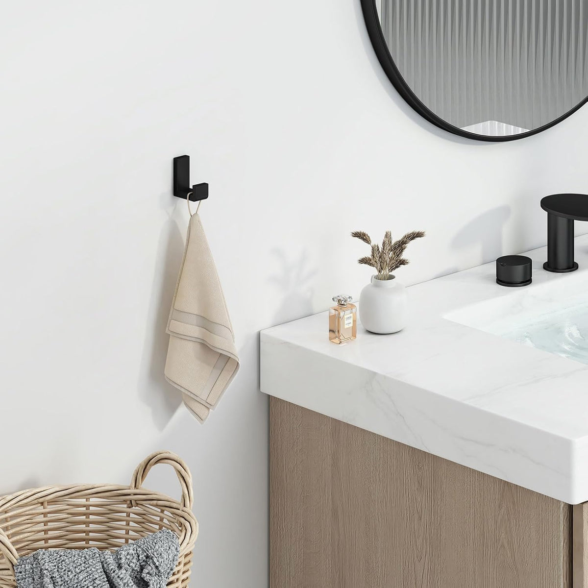 Angle Simple Towel Hook for Bathroom, SUS 304 Stainless Steel Compact Shower Robe Coat Wall Hook, Matte Black