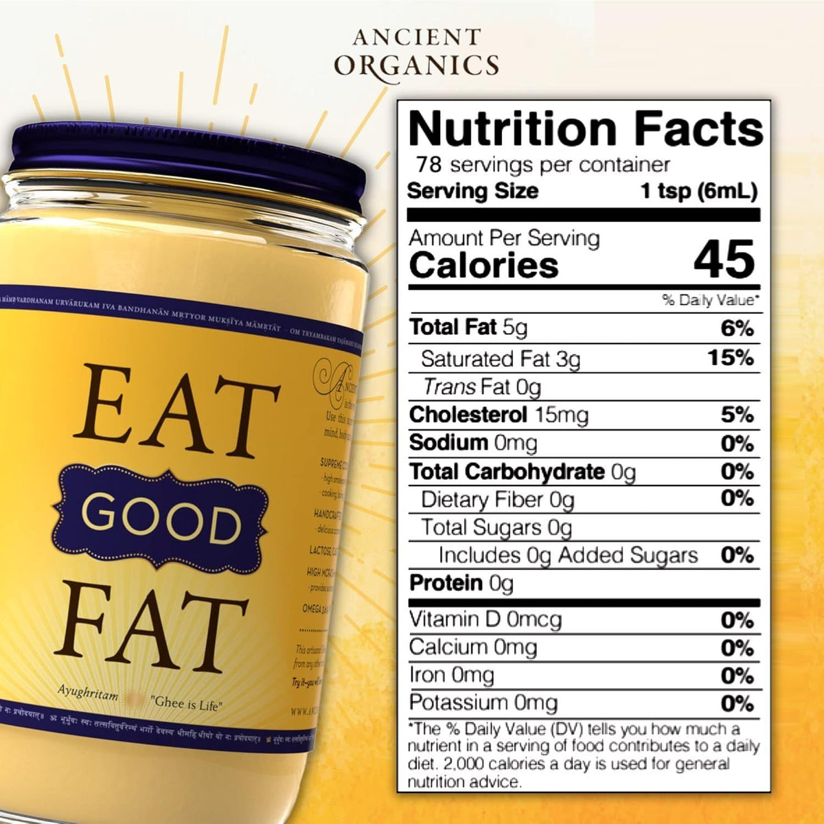 Ancient Organics Ghee, Organic Grass Fed Gluten Free Clarified Ghee Butter with Vitamins & Omegas, Lactose Free, 100% Certified Organic, Kosher, USDA Certified, Made in USA - 16 Fl Oz (Pack of 3)